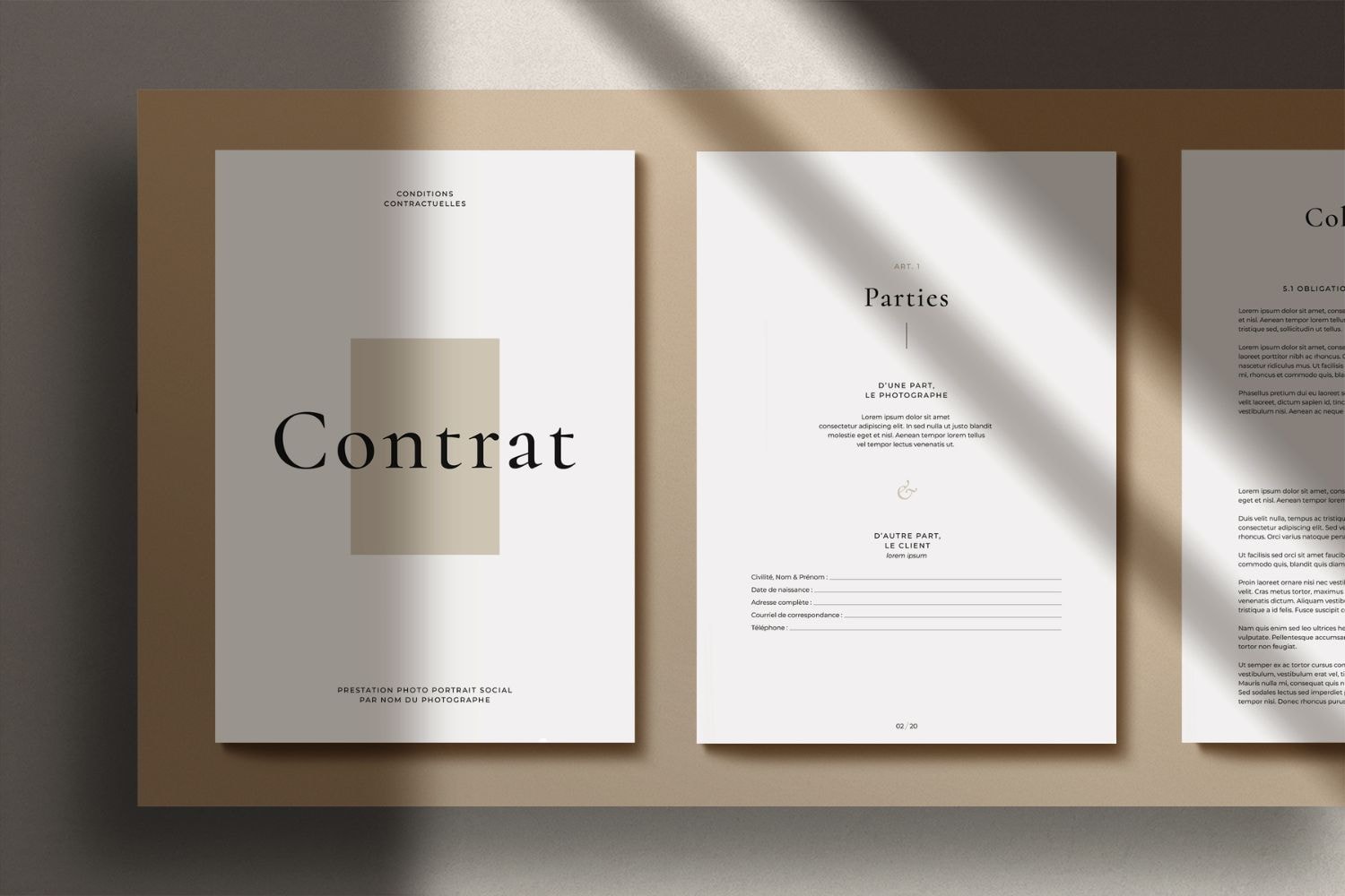 Contrat photographe SŁOWA, couverture et pages intérieures
